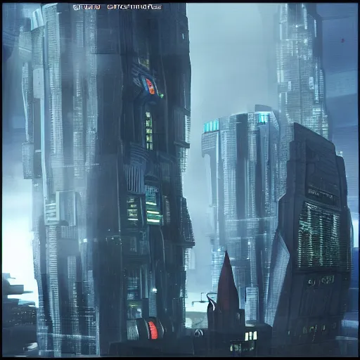 Prompt: scary headquarters for evil cyberpunk megacorporation