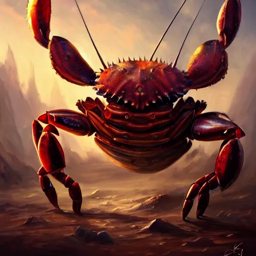 Prompt: full body shot of the crab knight, portrait, fantasy, beautiful face, vivid colors, elegant, concept art, sharp focus, digital art, hyper - realistic, 4 k, unreal engine, highly detailed, hd, dramatic lighting by brom, trending on artstation