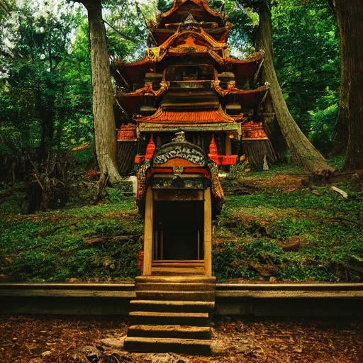 Prompt: a temple in the woods