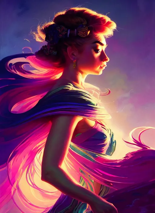 Prompt: side portrait, imogen poots, paladin, fantasy, gloomhaven, luminescent, colorful swirly ripples, gaudy colors, by greg manchess, huang guangjian, gil elvgren, sachin teng, greg rutkowski, jesper ejsing, ilya kuvshinov