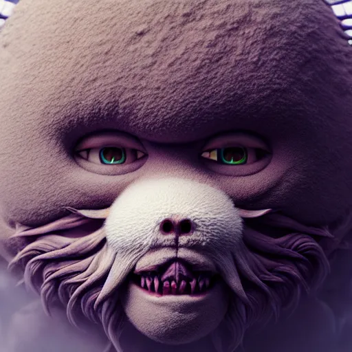 Image similar to cute chthonic fluffy monster by Ayami Kojima, Beksinski, Giger, vray render, unreal engine, 50mm lens, bottom angle