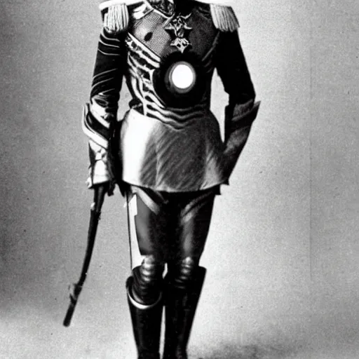 Image similar to a photograph of tsar nicholas ii as iron man