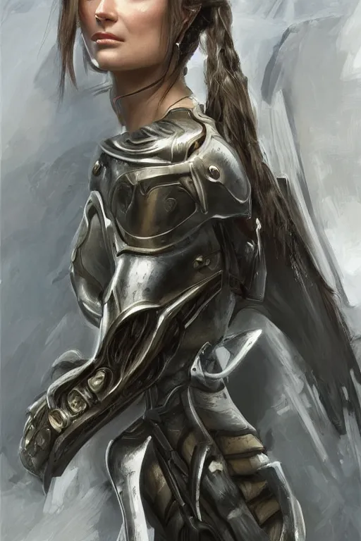 Image similar to a professional painting of a young Olivia Wilde, clothes in military armor, olive skin, long dark hair, beautiful bone structure, symmetrical facial features, intricate, elegant, digital painting, concept art, smooth, sharp focus, illustration, from StarCraft by Ruan Jia and Mandy Jurgens and Artgerm and William-Adolphe Bouguerea