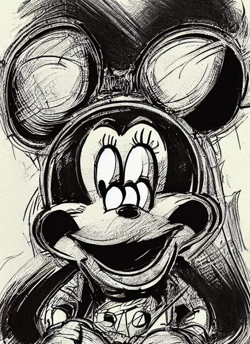 Image similar to detailed portrait of Mickey Mouse by Ed Roth, rat fink style, highly detailed, textured, intricate, highly detailed, centered, artstation, concept art, sharp focus