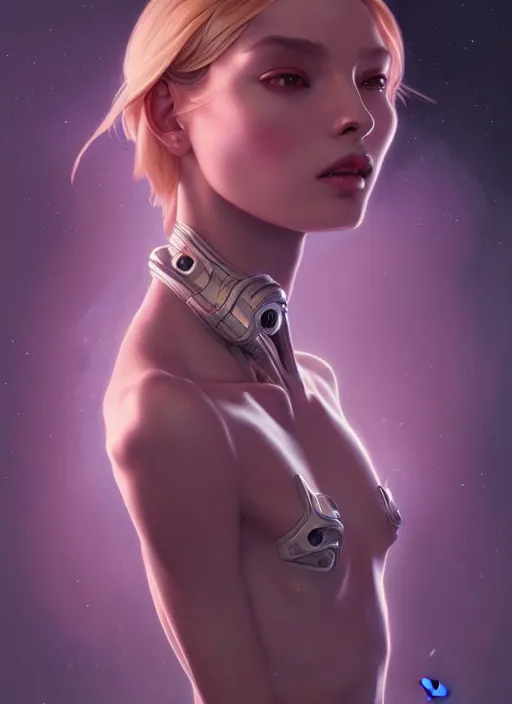 Image similar to a full body fashion photography of alien female girl, intricate, elegant, clearly visible face, highly detailed, digital painting, artstation, concept art, smooth, sharp focus, illustration, art by artgerm and greg rutkowski and alphonse mucha, 8 k