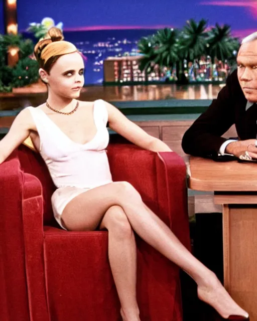 Prompt: christina ricci on the tonight show with johnny carson, publicity still, 1971, by cameldeath