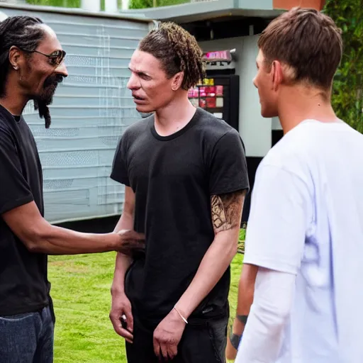 Prompt: Snoop Dogg meeting Chris Warner on the set of Shortland Street