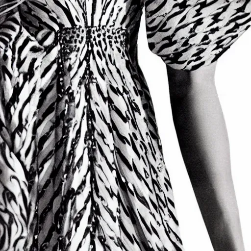 Prompt: close up of a dress with print of a female body ,Photographed by Henry Clarke, Vogue, January 1965, highly detailed