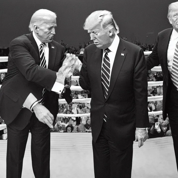 Image similar to joe biden and donald trump in a boxing match, detailed sharp photo