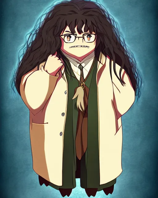 Prompt: Hagrid in cute anime style, Harry Potter movie style, detailed realistic beautiful, smooth, artistic, high quality, in style of Ghibli, artstation, CGI