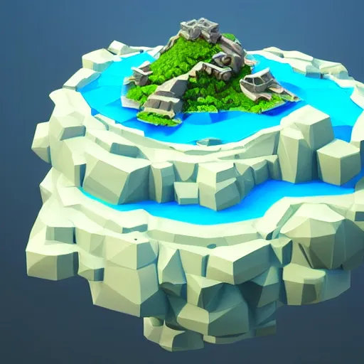 Image similar to a floating island on an ocean isometric art, low poly art, game art, artstation, 3D render, cgsociety, unreal engine 5