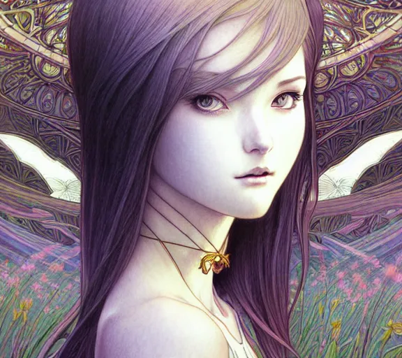 Prompt: ' lost in a lucid dream, my soul drifted away ', beautiful shadowing, 3 d shadowing, reflective surfaces, illustrated completely, 8 k beautifully detailed pencil illustration, extremely hyper - detailed pencil illustration, intricate, epic composition, masterpiece, bold complimentary colors. stunning masterfully illustrated by artgerm, range murata, alphonse mucha.