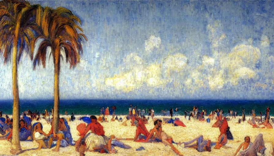 Image similar to a ultradetailed beautiful color theory painting of the thunderstorm sky of the rio de janeiro palace balustrade designed by jules bastien - lepage, tarsila do amaral, frank weston and gustave baumann, beach, trending on artstation, mediterranean, palm trees, sharp focus, colorful refracted sparkles and lines, soft light, 8 k 4 k