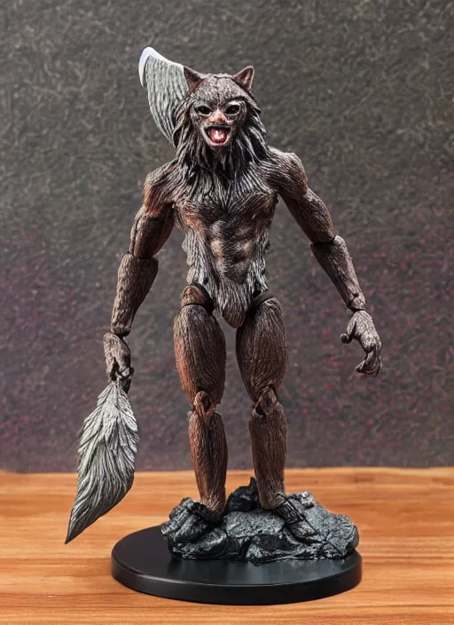 Image similar to teenage werewolf, action figure of teenage werewolf figurine, realistic face, detailed product photo