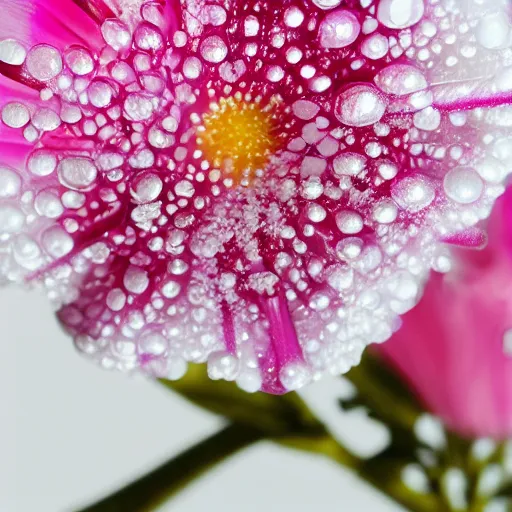 Image similar to perfume bottle sitting on a white surface surrounded by a plethora of deep - pink dew - drop flowers, bright white realistic, up close shot, white background, zen, light, modern minimalist f 2 0