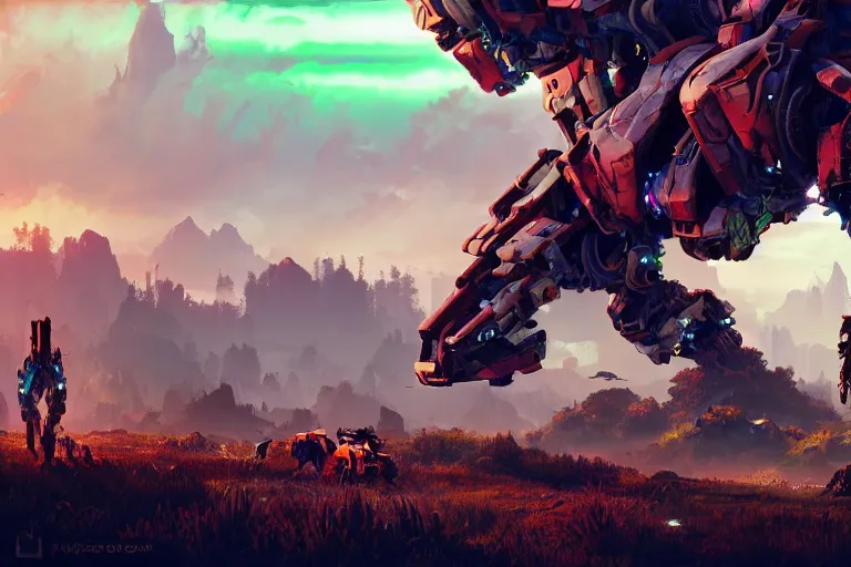 Image similar to grazer machine mecanical creature robot of horizon forbidden west horizon zero dawn bioluminiscence global illumination ray tracing hdr fanart arstation by ian pesty and alena aenami artworks in 4 k