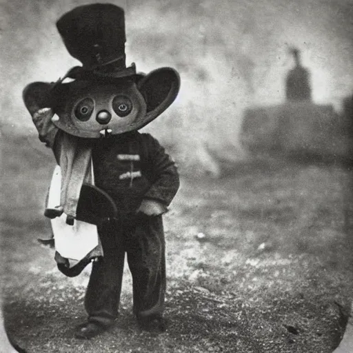 Image similar to 1 9 0 0 s photograph of teemo in the distance, disturbing and creepy