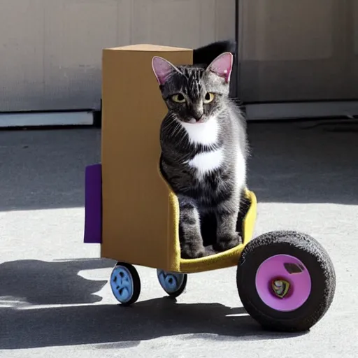 Image similar to a cat on wheels