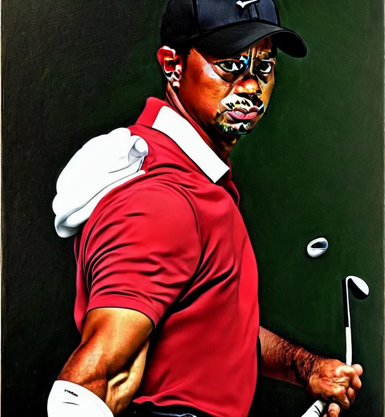 Image similar to tiger woods portrait by caravaggio.