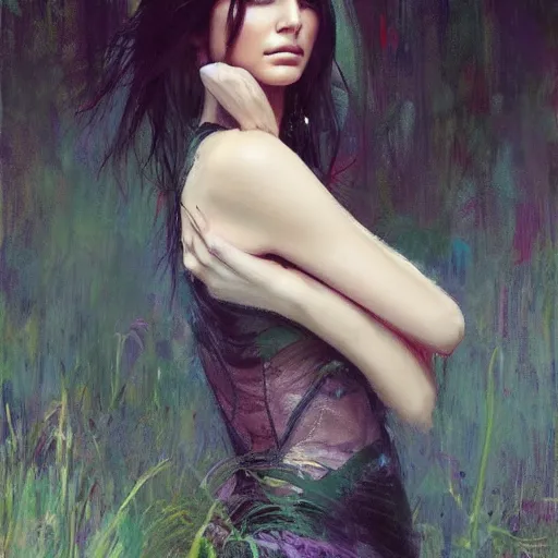 Prompt: fashion model Kendall Jenner by RossDraws by Richard Schmid by Jeremy Lipking by moebius by atey ghailan
