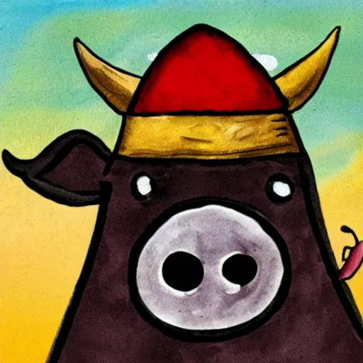 Image similar to cow wearing a pirate hat and eyepatch, childrens cartoon