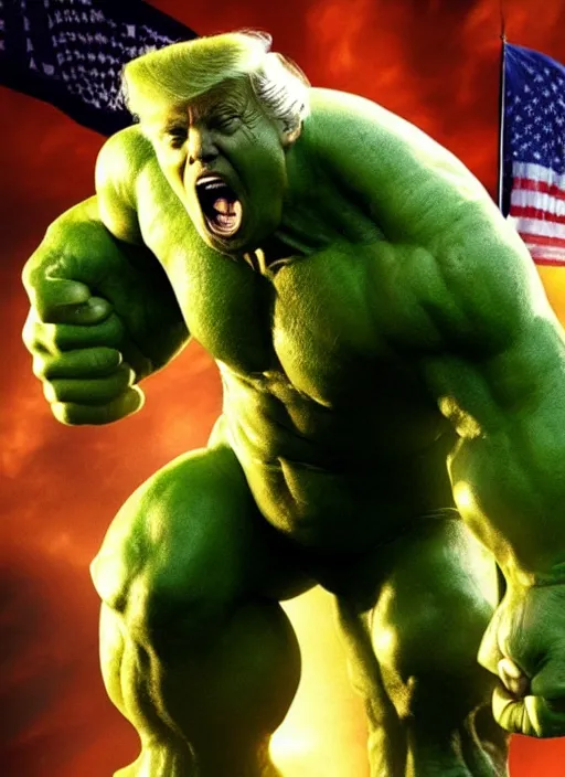 Image similar to donald trump as the hulk, superhero movie poster still, 4 k