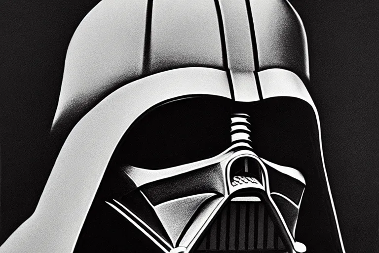 Image similar to darth vader helmet close up, pencil drawing, chiaroscuro, high detail, perfect artwork, clean lines