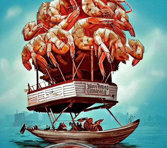 Image similar to Tom hanks as forrest gump sitting in a giant shrimp boat, majestic beautiful world, digital art, hyper detailed, artstation, in the style of maurice sendak