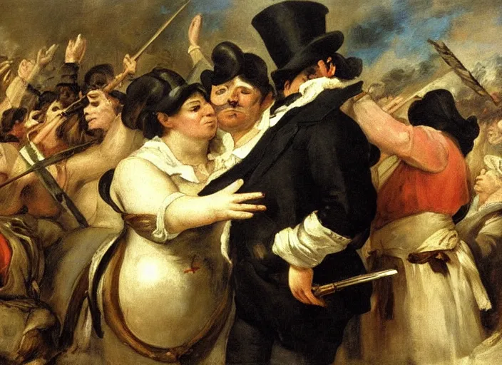 Prompt: romanticism painting of big chungus during the french revolution, by eugene delacroix