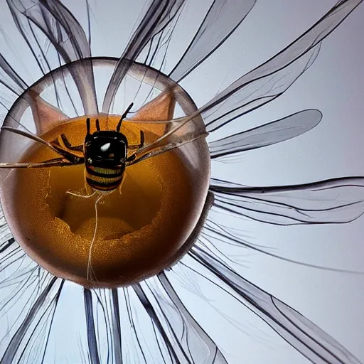 Image similar to a award winning photo of a wasp trapped inside a jellyfish, by national geografic, photorealism