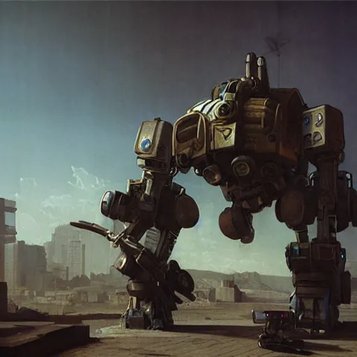 Image similar to Vermeer photographed photorealistic vfx movie cyberpunk aesthetic TOOL album holographic cover art of a giant mech warrior. 3D octane.