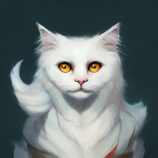 Image similar to a portrait of a beautiful white fluffy cat with yellow eyes, art by lois van baarle and loish and ross tran and rossdraws and sam yang and samdoesarts and artgerm, digital art, highly detailed, intricate, sharp focus, Trending on Artstation HQ, deviantart, unreal engine 5, 4K UHD image