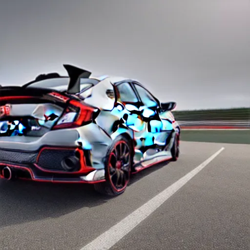 Prompt: 2 0 2 0 civic coupe type r from behind, carbon fiber wing spoiler