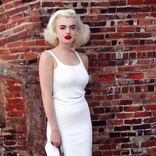 Image similar to ana del armas as Marilyn Monroe, all body, white dress