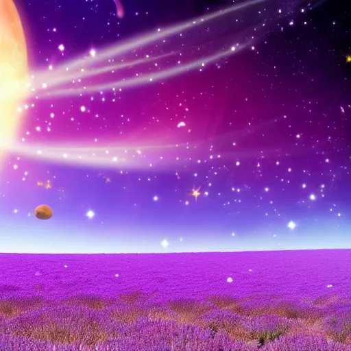 Prompt: anime style hd wallpaper of outer space horizon of a planet, glittering stars scattered about, lavender and pink colors