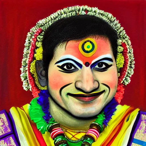 Image similar to Ed Sheeran as a Kathakali dancer, portrait