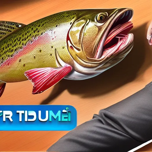 Prompt: a middle aged funny lawyer, eating a trout, hyperrealistic, 4k, unreal engine