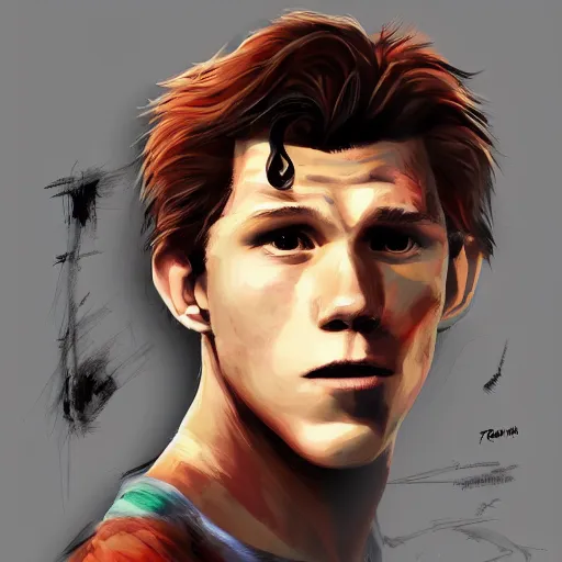 Image similar to tom holland as a teen wolf werewolf by jama jurabaev, trending on artstation, high quality, brush stroke