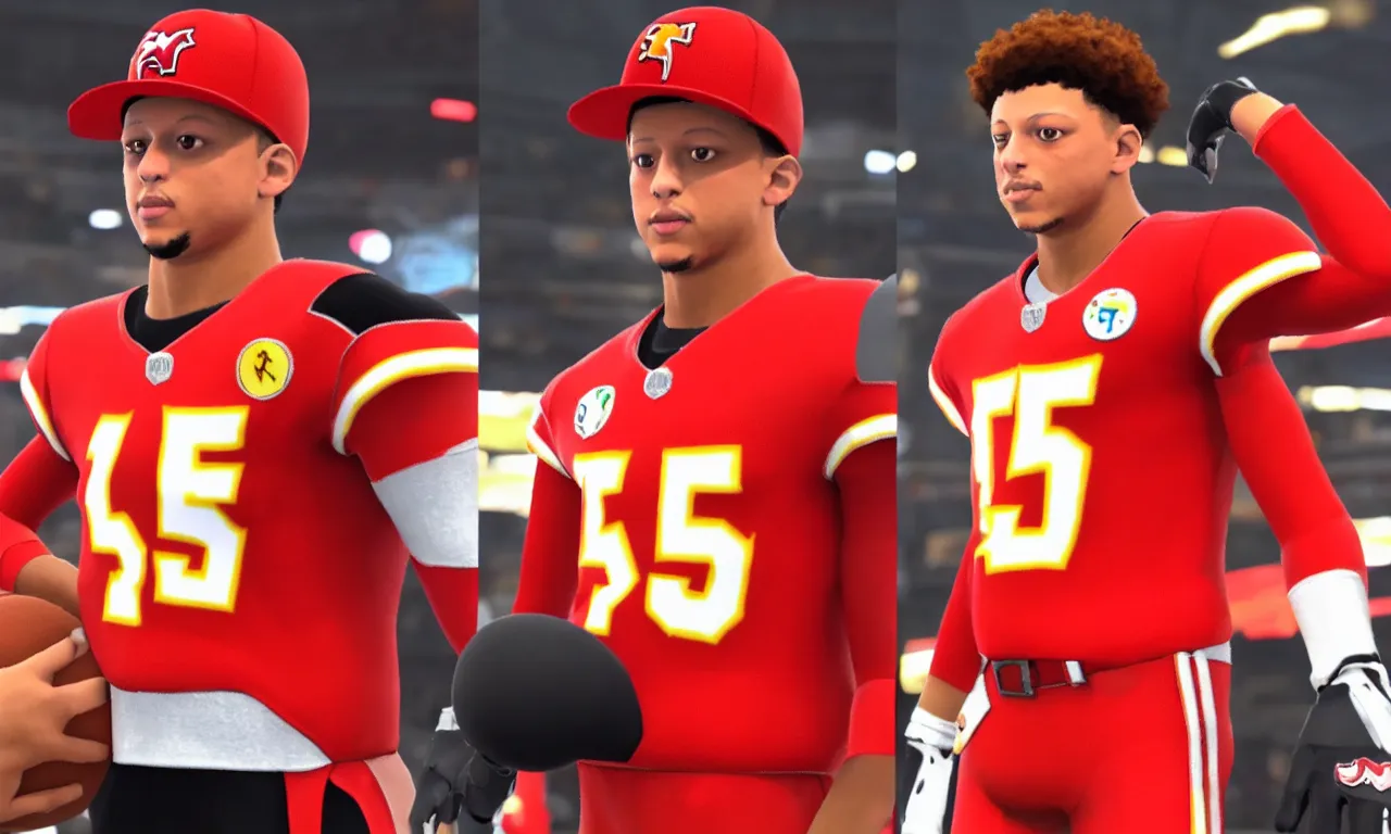 Prompt: patrick mahomes wearing the same outfit as the video game character fox from super smash bros ultimate