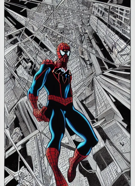 Prompt: Spiderman, comic book, art by Matt Groening and Jack Kirby and Mark Taylor, sharp focus, illustration, stunning lighting, realistic character concept, light atmosphere, golden ratio, cinematic lighting, high resolution, insanely detailed and intricate, 8k