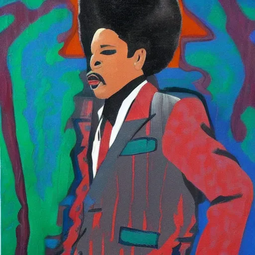 Image similar to a painting of morris day in the style of mordecai ardon.