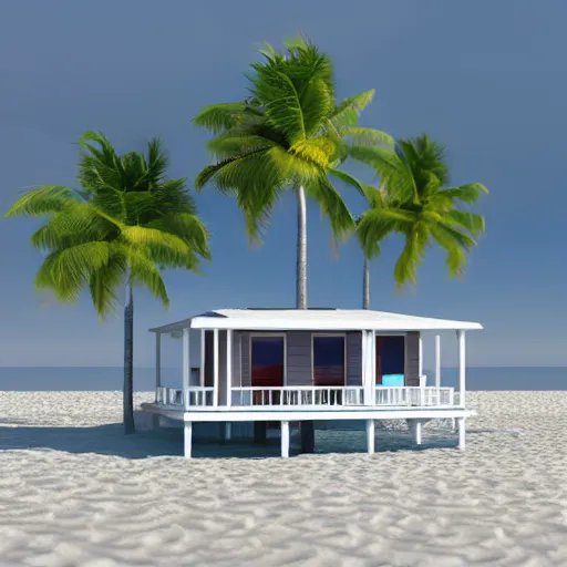 Image similar to “ a realistic model of a house floating on the beach of miami, 8 k render ”