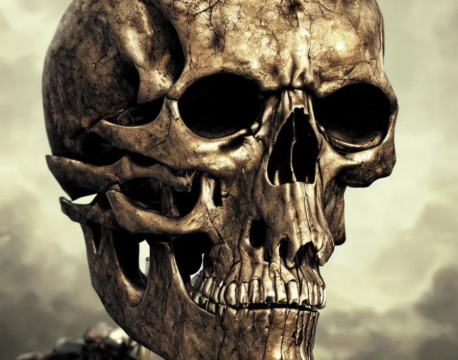 Image similar to terminator skull, realistic metal skull, realistic metal, beautiful texture, beautiful graphics, fantasy artwork, very beautiful scenery, hd, hdr, ue 5, ue 6, unreal engine 5, cinematic 4 k wallpaper, 8 k, ultra detailed