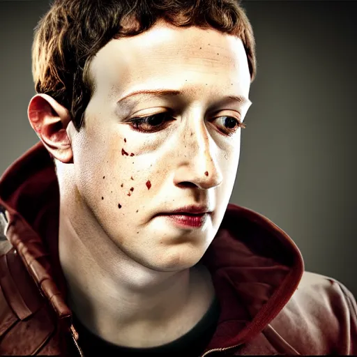 Prompt: angry zuckerberg with bruised face, extreme detail, studio light, photorealistic, gritty, movie still, cinematic, bruised face, soft focus, well edited, 8 k, sunglasses, atmospheric, dark, leather jacket