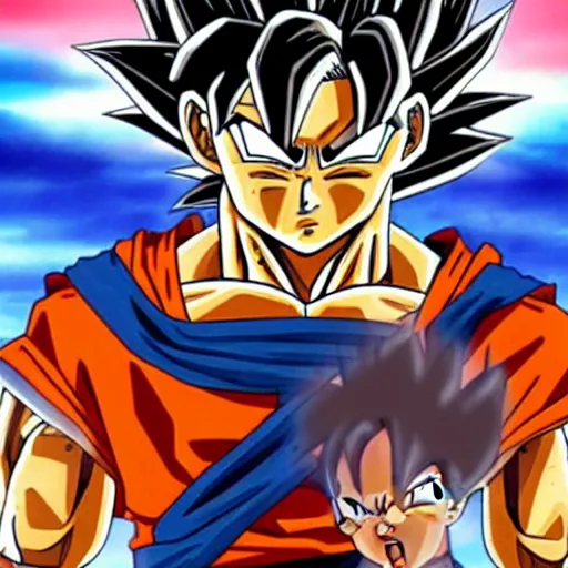 Image similar to an epic portrayal of goku son's power