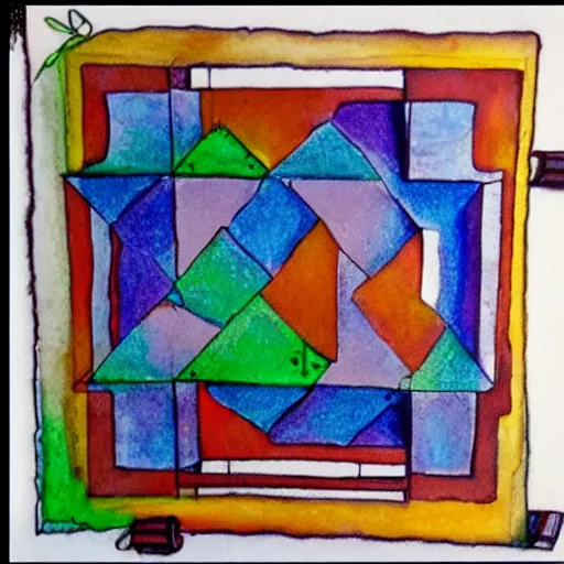 Prompt: fantasy cube in the style of Sylvia Molloy, English/South African artist and teacher, wide angle