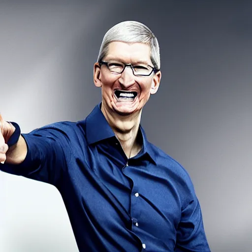 Image similar to tim cook going very insane in a padded cell