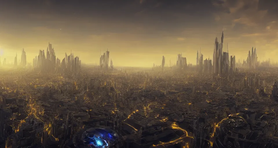 Prompt: view on futuristic city in the horizon, in style of fairycore, detailed, sharp, 8 k