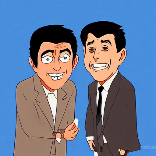 Image similar to dean martin and jerry lewis in the style of studio ghibli