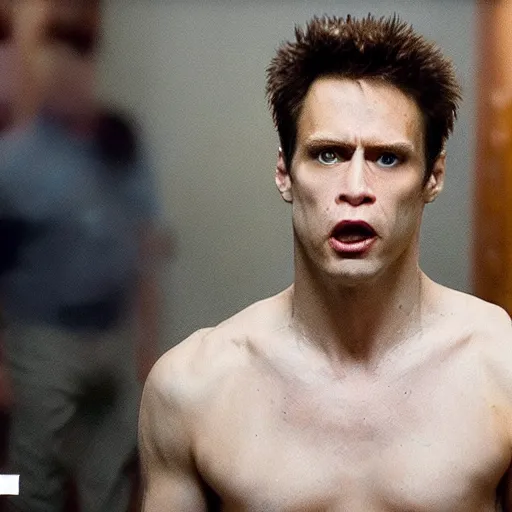 Image similar to Live Action Still of Jerma in Fight Club, real life, hyperrealistic, ultra realistic, realistic, highly detailed, epic, HD quality, 8k resolution, body and headshot, film still